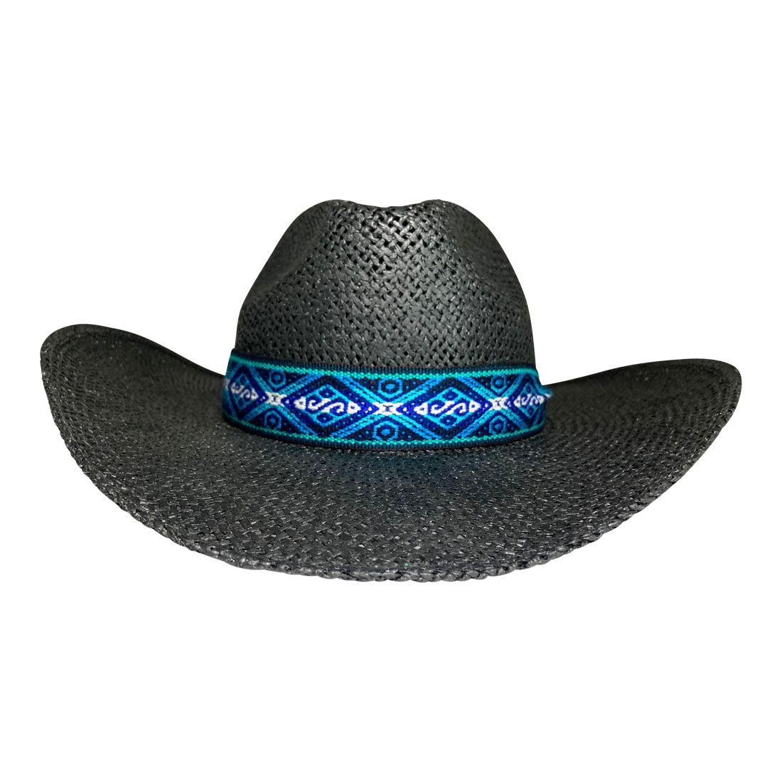 Wide Brim Cowboy Hat Handmade from Oaxacan Wood Pulp Raffia - Black