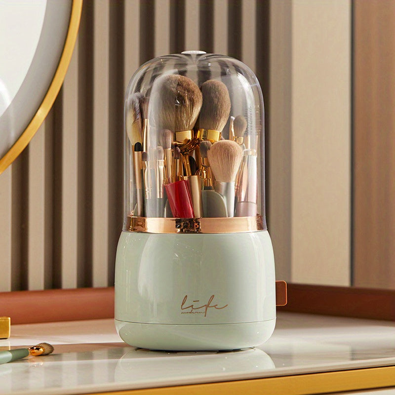 Dustproof 360° Rotating Makeup Brush Holder Organizer with Clear Lid for Vanity Desktop - Keep Your Brushes Clean and Accessible