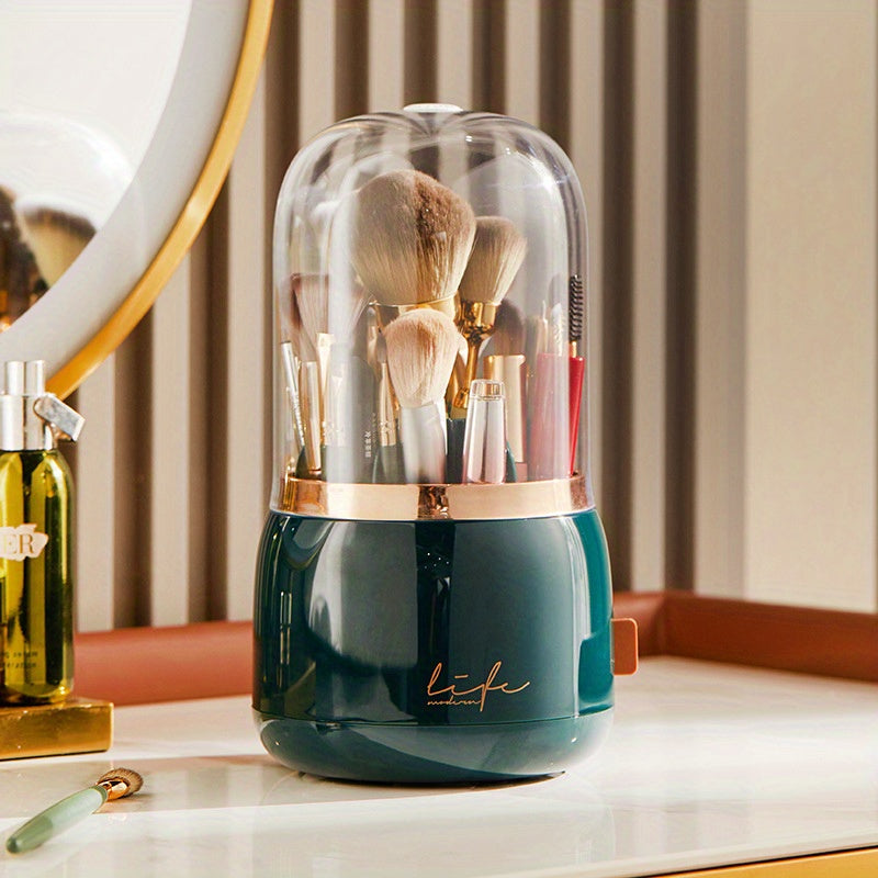 Dustproof 360° Rotating Makeup Brush Holder Organizer with Clear Lid for Vanity Desktop - Keep Your Brushes Clean and Accessible
