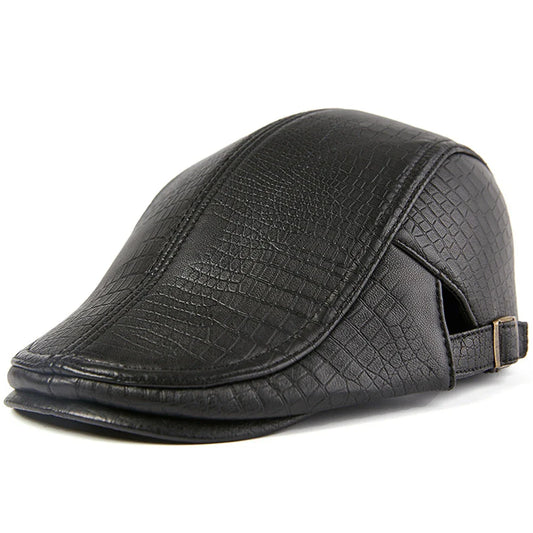 BUTTERMERE Men Beret Hat Real Leather Flat Cap Sheepskin Autumn Winter Male Brown Adjustable High Quality Gatsby Mens Beret Caps