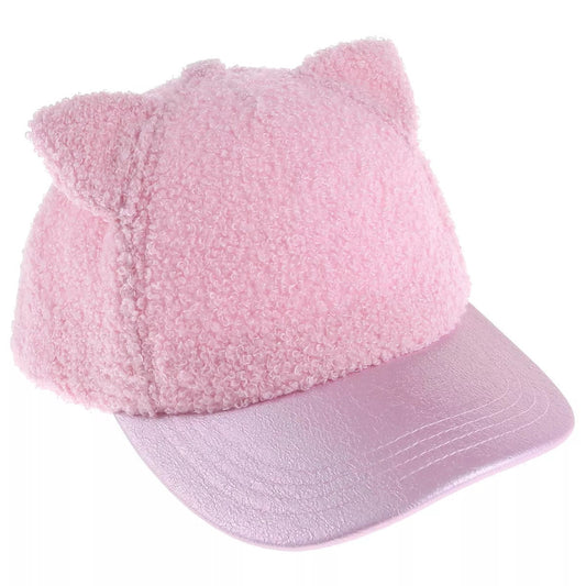 Elli By Capelli Pink Curly Faux Fur Plush Cat Ear Glitter Girl's Baseball Cap Hat