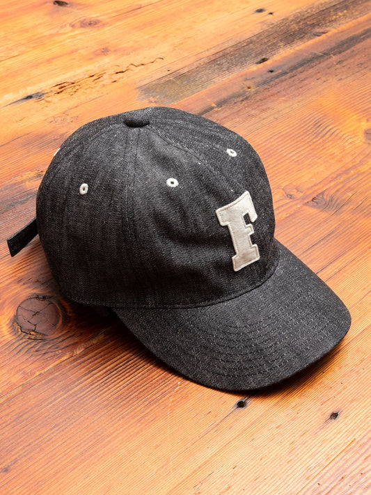Patch Denim Baseball Cap in Black