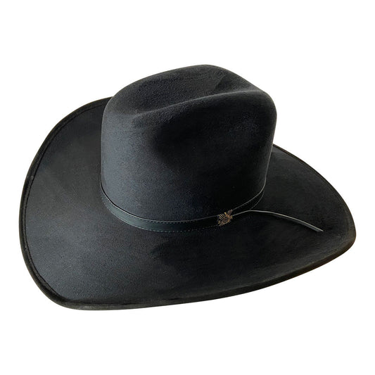 Wide Brim Cowboy Style Hat Handmade from 100% Oaxacan Suede - Burnt Black