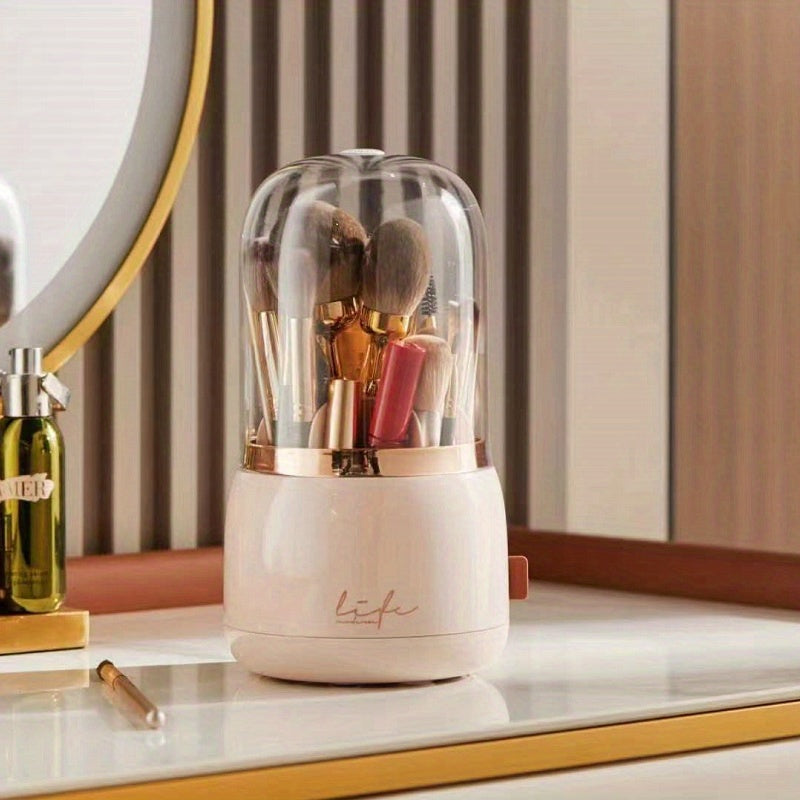 Dustproof 360° Rotating Makeup Brush Holder Organizer with Clear Lid for Vanity Desktop - Keep Your Brushes Clean and Accessible
